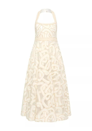 Rebecca Vallance Irena halter-neck embroidered-pattern midi dress - Neutrals