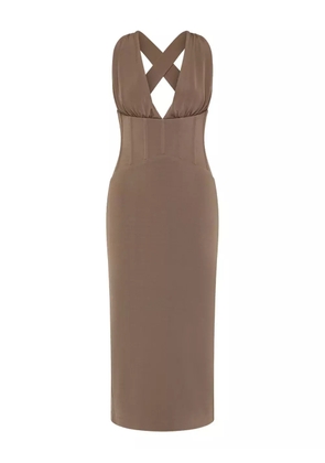 Rebecca Vallance Misha cross-back corset midi dress - Brown