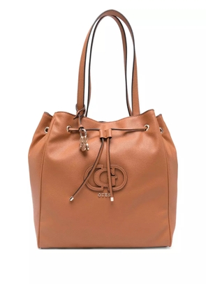 GUESS USA Calebra logo-plaque drawstring bucket bag - Brown