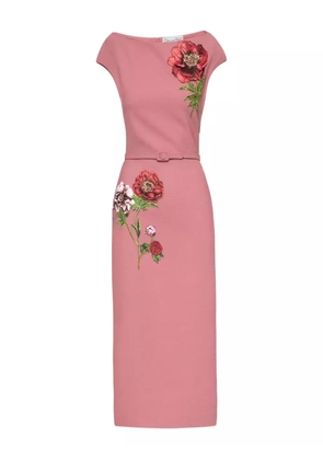Oscar de la Renta embroidered belted midi dress - Pink