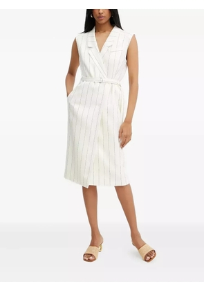 BOSS pinstripe belted midi dress - White