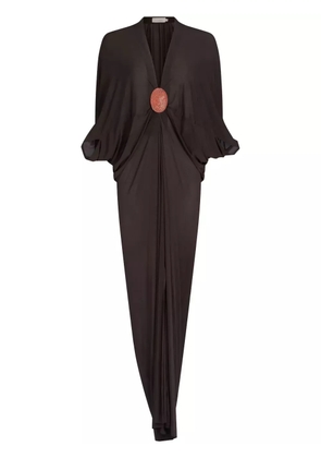 Silvia Tcherassi Malu brooch-detail kaftan dress - Brown