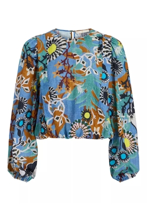 Marie Oliver Hallie balloon-sleeve printed top - Blue