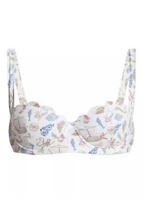 Marysia North scallop-edge cameo-print bikini top - White
