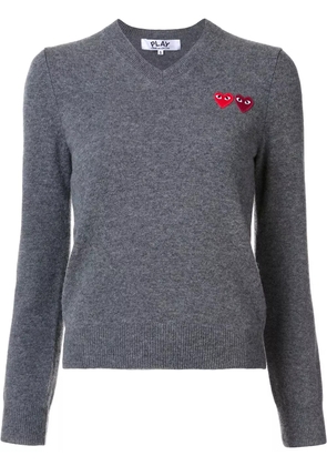 Comme Des Garçons Play double heart v-neck jumper - Grey