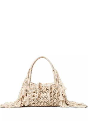 TWINSET fringed macramé tote bag - Neutrals