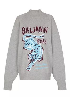 Balmain cheetah-print turtleneck sweatshirt - Grey