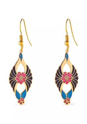 Susan Caplan Vintage 1980s Cloisonné floral earrings - Gold