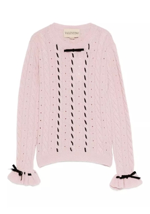 Valentino Garavani cable-knit ribbon-trimmed sweater - Pink