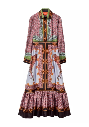 La DoubleJ long-sleeved patterned silk midi day dress - Pink