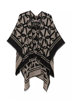 TWINSET geometric-pattern fringed poncho - Black