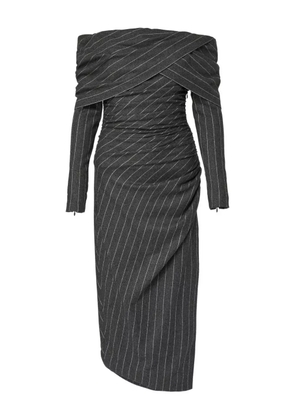 Carolina Herrera off-shoulder pinstripe asymmetric day dress - Grey