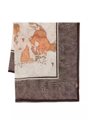 ALVIERO MARTINI 1° CLASSE map-print crocodile-effect scarf - Brown