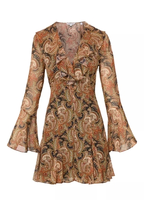 Veronica Beard Adrienne paisley-print bell-sleeve mini dress - Brown