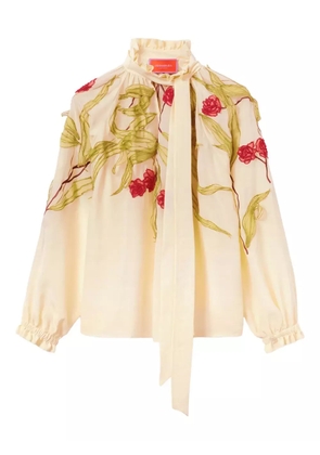 La DoubleJ embroidered-ruffled blouse - Neutrals