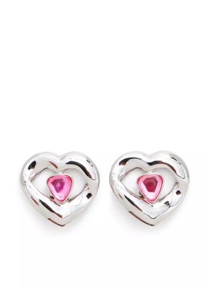 Saint Laurent Pre-Owned heart rhinestone clip-on earrings - Silver