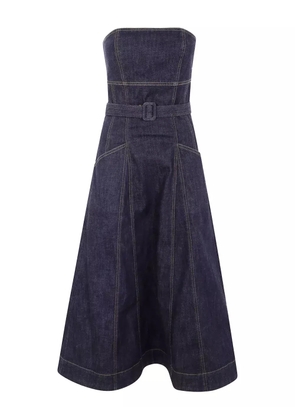 Self-Portrait strapless belted denim midi dress - Blue