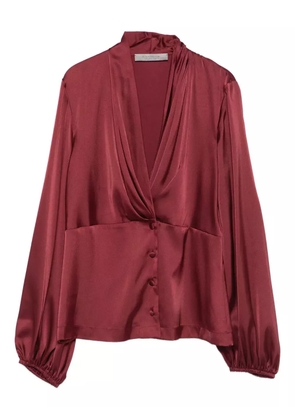 D.Exterior pleated button-front blouse - Red