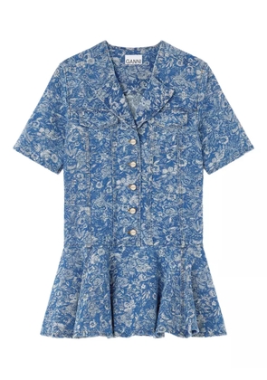 GANNI floral-print denim midi dress - Blue