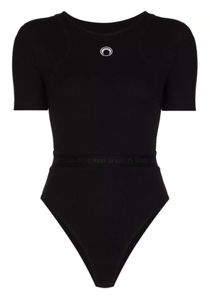 Marine Serre embroidered logo short-sleeve bodysuit - Black