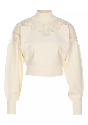 TWINSET lace-insert high-neck sweater - Neutrals