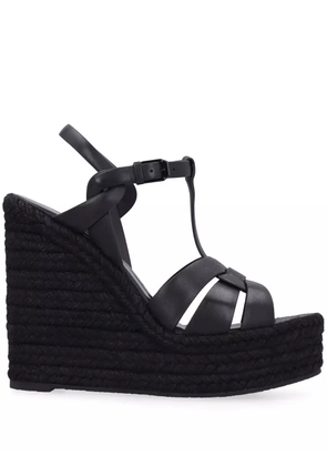 Saint Laurent Tribute espadrilles wedge in smooth leather - Black