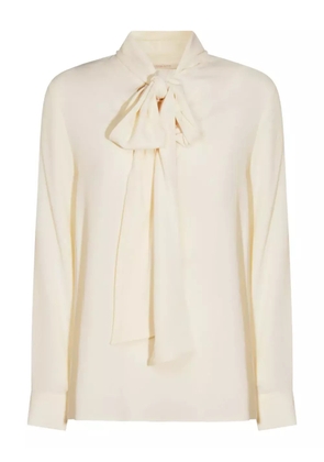 Glanshirt pussy-bow long-sleeve blouse - Neutrals