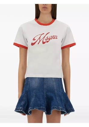 MSGM contrast-trim logo-print T-shirt - White
