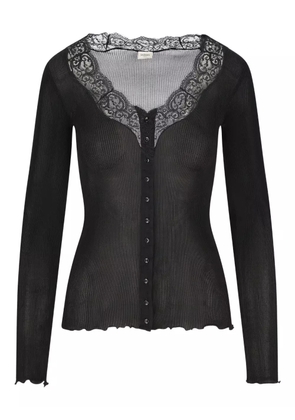 Saint Laurent lace-trim ribbed cardigan - Black