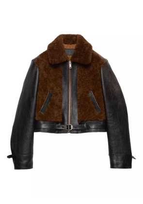 Prada shearling-panelled leather jacket - Black