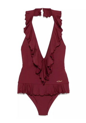 Chloé ruffled V-neck swimsuit - Red