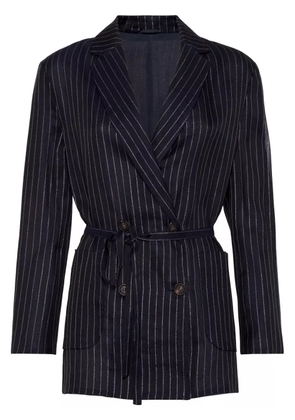 Brunello Cucinelli pinstripe-pattern belted blazer - Blue