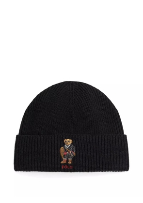 Polo Ralph Lauren bear-embroidered ribbed beanie - Black