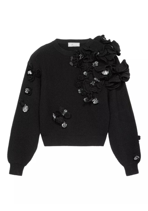 Blumarine flower-embellished ribbed sweater - Black