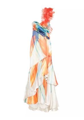 Gemy Maalouf ruffled abstract-print maxi dress - White