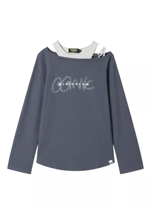 Mini Cream waffle-knit off-shoulder top - Grey