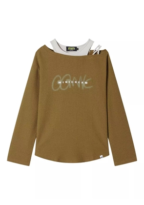 Mini Cream waffle-knit off-shoulder top - Green