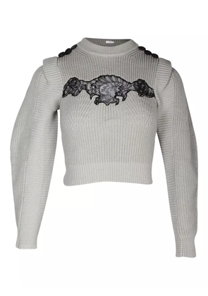 Self-Portrait lace-panel button-embellished sweater - Grey
