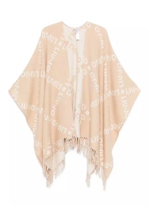 LIU JO logo-pattern fringed cape - Neutrals