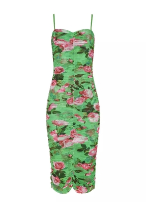 L'Agence Caprice rose-print ruched midi dress - Green