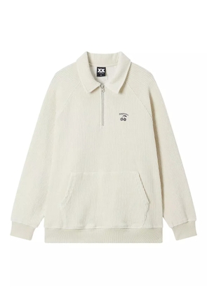 FINGERCROXX ribbed-knit half-zip top - White