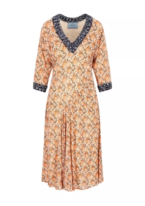 Prada floral-print V-neck midi dress - Orange