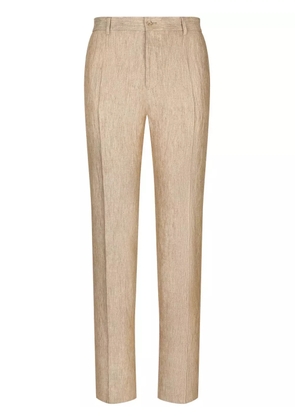 Dolce & Gabbana tapered twill linen trousers - Brown