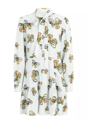 Marie Oliver Ulanie butterfly-print tiered dress - Blue