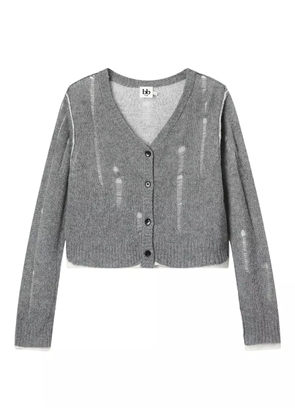 b+ab distressed-details V-neck cardigan - Grey