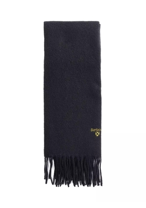 Barbour embroidered-logo fringed scarf - Black