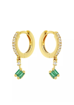 Suzanne Kalan 18K yellow gold diamond and emerald huggie earrings