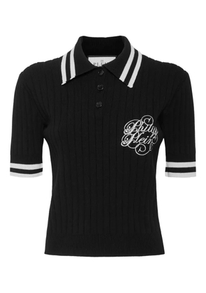 Philipp Plein logo-embroidered ribbed-knit polo top - Black
