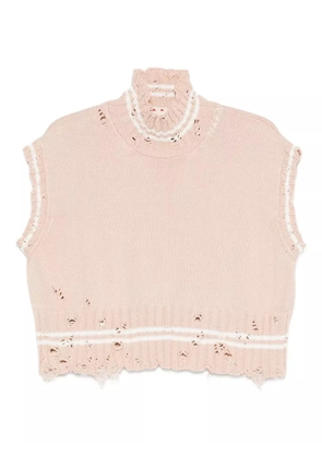 Marni high-neck frayed knitted top - Pink