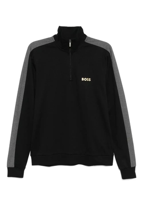 BOSS logo-printed half-zip sweater - Black
